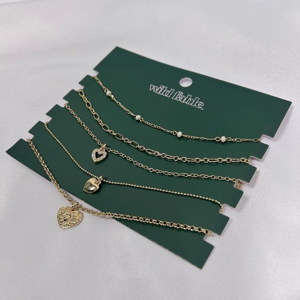 NWT Wild Fable | Set Of 5 Necklaces Gold Heart Dainty Diamond Gift Jewelry